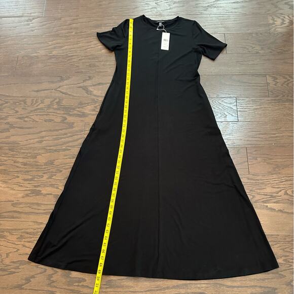 Eileen Fisher Fine Tencel Jersey Black Crew Neck Maxi Long Dress Size XS NWT - Picture 6 of 9